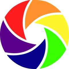 Vector image of a camera shutter in the colors of the LGBT flag isolated on a white background.