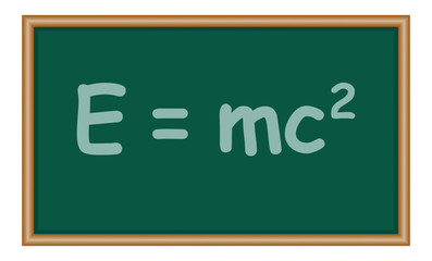 Energy, mass and speed of light equation. EMC formula. Mass and energy equation. Physics resources for teachers and students. Vector illustration.