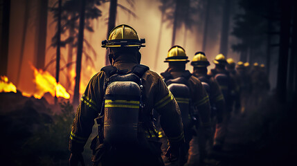 Brave Guardians of the Wild Volunteer Firefighters Battling a Raging Forest Fire with Courage. created with Generative AI