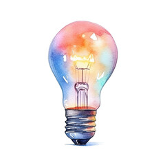 Watercolor Idea Light Bulb. Illustration AI Generative.