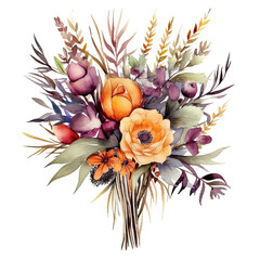 Cute watercolor wedding bouquet isolated. Illustration AI Generative.