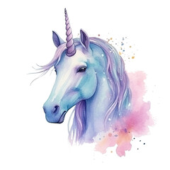 Naklejka na ściany i meble Cute watercolor unicorn. Illustration AI Generative.
