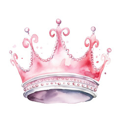 Watercolor pink princess crown isolated. Illustration AI Generative.
