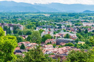 Fototapeta na wymiar A view down from the castle above Ljubljana, Slovenia in summertime