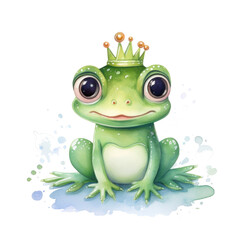 Watercolor princess frog isolated. Illustration Generative AI.