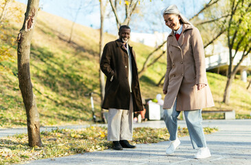 Storytelling image of a multiethnic senior couple in love