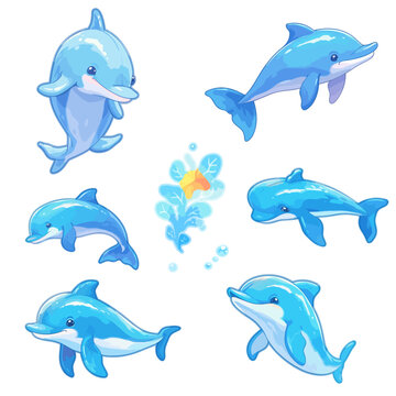 cute blue dolphin cartoon picture series clip art
