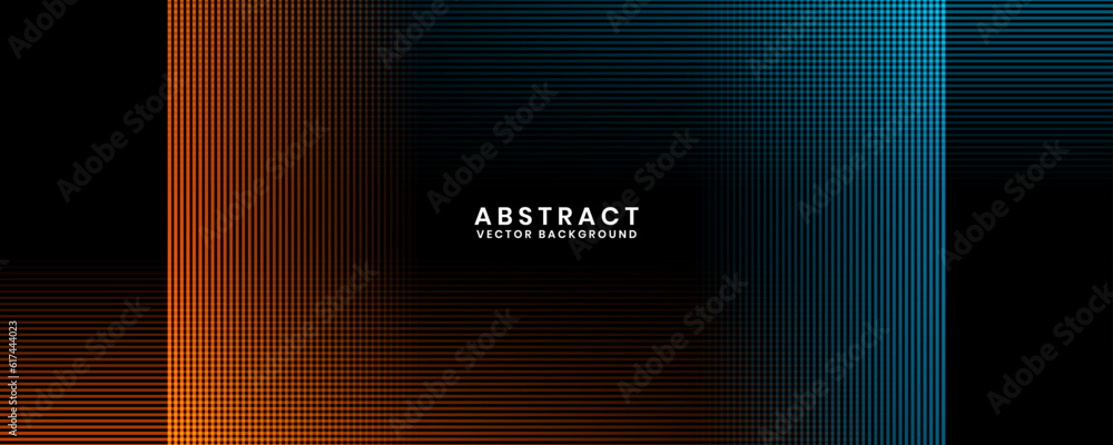 Aufkleber 3d orange blue techno abstract background overlap layer on dark space with glowing lines decoration.
