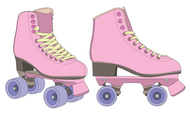 Vintage Style Pink and Purple Quad Roller Skates Collection for Retro Disco and Summer Lifestyle Illustration