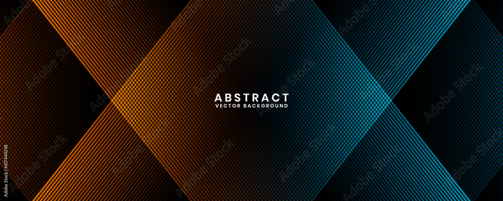 Aufkleber 3d orange blue techno abstract background overlap layer on dark space with glowing lines decoration.
