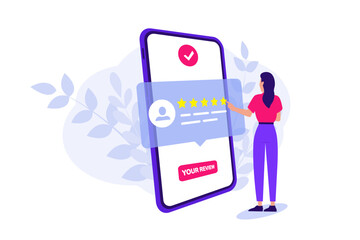 User reviews online. Customer feedback review experience rating concept. User review with good rate. Rating bubble. User client service message. Feedback, experience concept