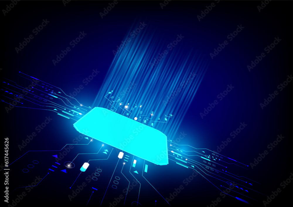 Poster abstract technology speed concept. technology chip processor background circuit board blue technolog