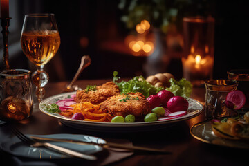 Gorgeous Photo of Wiener Schnitzel, Potato Salad, Cucumber Salad