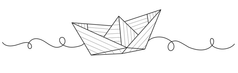 Paper boat line art style vector illustration