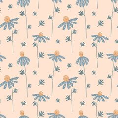 Vector seamless pattern with chamomile. Floral wallpaper. Summer abstract flower texture for textile or wrapping paper.