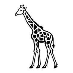 Giraffe head black outline art. Wild animal mascot vector illustration.