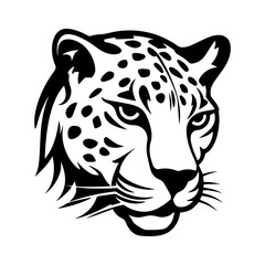 Leopard head black outline art. Wild animal mascot vector illustration.