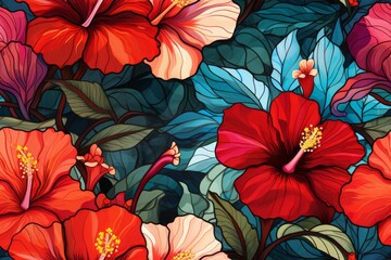 Hibiscus Harmony: Exquisite Images of Blooming Hibiscus - Seamless Tile Background, Tiling Landscape, Tileable Image, Endless Repeating pattern