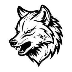 Angry wolf head black outline art. Wild animal mascot vector illustration.