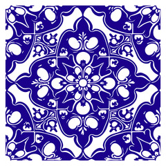 Blue mediterranean tile vector illustration. Moroccan ornament. Mosaic decor.
