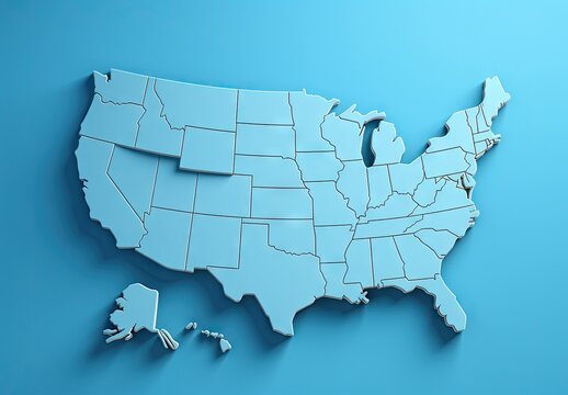 usa map of the us in blue 3d illustration Generative AI