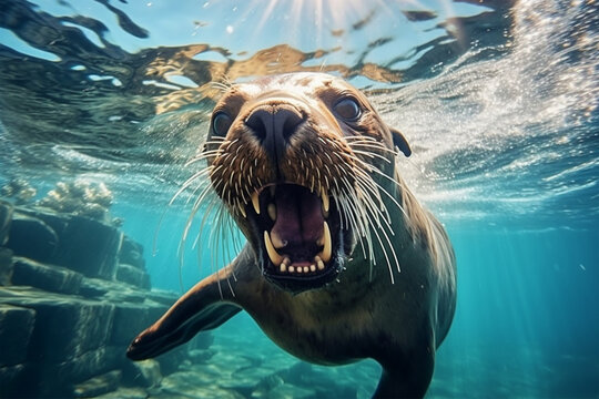 sea lion in the sea