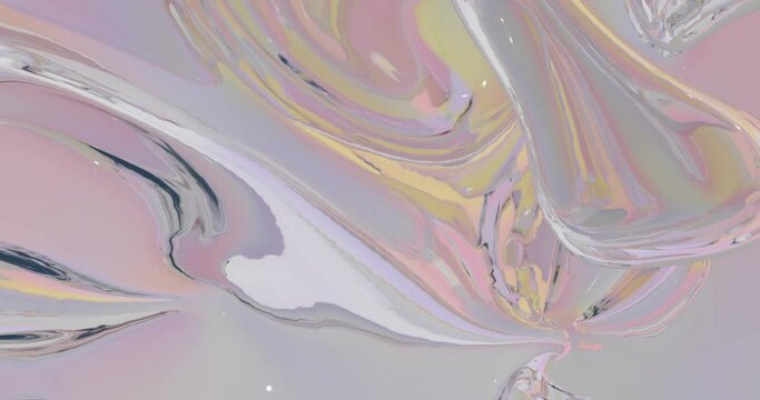 3D animation of Abstract smooth liquid shape. Holographic cloth ball with ripples waving on wind. 4k seamless loop 3D animation