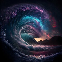 ocean wave galaxy night wallpaper  - obrazy, fototapety, plakaty