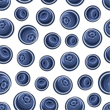Vector Blueberry Seamless Pattern, repeat background with cut out illustrations of ripe whole blueberries and bilberries for wrapping paper, collection of flat lay blue berry fruits for home interior
