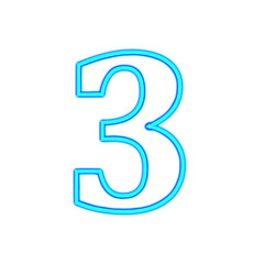 青く光るネオンの数字3。