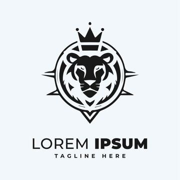 Royal king lion crown logo vector. Lion animal logo. Premium luxury brand identity logo illustration.
