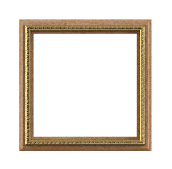 Gold picture frame or wide carved square bronze picture frame isolated. Png transparency