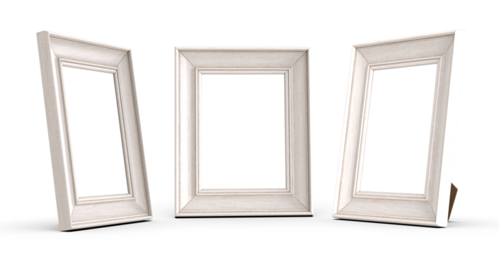 Standing white picture frame isolated. Png transparency