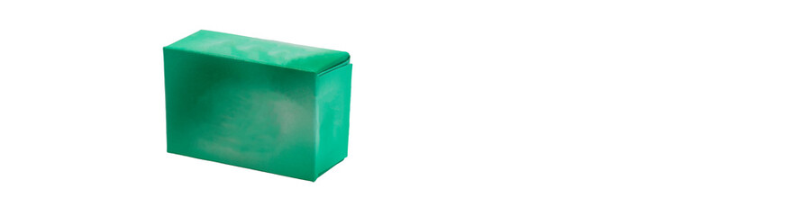 turquoise paper packaging on a white background.green cardboard box on a white backdrop. product packaging concept