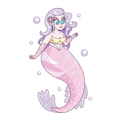 Vector Cartoon Mermaid Character isolated illustration