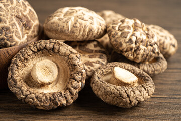 Dried shiitake mushroom isolated on white background.