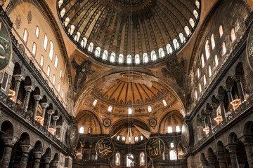 the magnificence of the interior decorations of the Hagia Sophia mosque in Istanbul