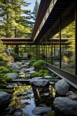 Modern house with Japanese garden. Gen AI	
