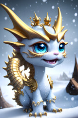 little cute white and gold dragon baby, concept for christmas, generative ai