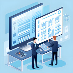 cost control accountants employees, supervisors standing at the computer screen, by ai generative