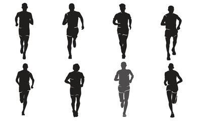 People running silhouette. Front view. run, runner, marathon concept. Vector illustration