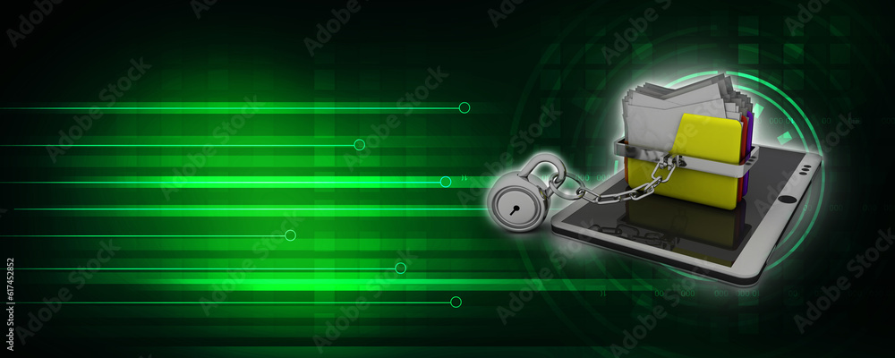 Poster 3d rendering mobile folder storage protection lock