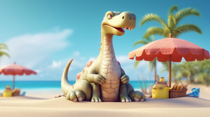 dinosaurs playing sand on the beach minimal rendering
 background