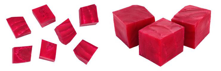 beetroot diced isolated on white background with full depth of field. Top view. Flat lay