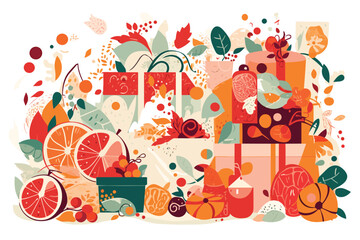 Homemade Gift package, christmas background with gifts banner vector art illustration.