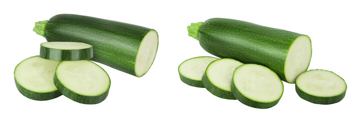 Fresh half zucchini isolated on white background with full depth of field