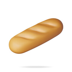 3d Bread Icon Isolated on White. Render Bread or Loaf Symbol. Loaf of Wheat bread. Grain Bread Roll. Baked Food. Baguette. Bakery Shop. Realistic Vector Illustration