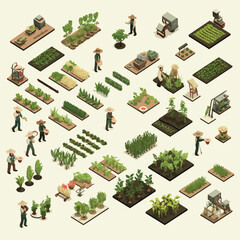 isometric agriculture collection LU set isometric isolated illustration - obrazy, fototapety, plakaty