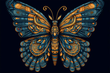Colorful butterfly abstract illustration isolated on black background.Created with generative ai
