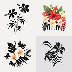 tropical flower silhouette vector flat isolated illustration